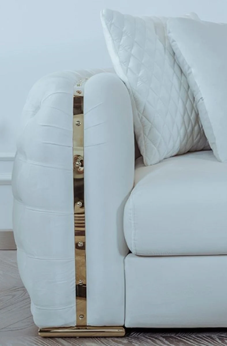 Casa Padrino Luxus Sofa Weiß / Gold 265 x 83 x H. 73 cm - Modernes Wohnzimmer Sofa - Wohnzimmer & Hotel Möbel - Luxus Kollektion