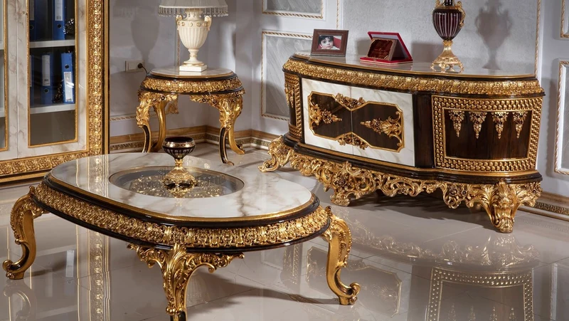 Casa Padrino Luxus Barock Couchtisch mit Glasplatte Weiß / Dunkelbraun / Gold - Prunkvoller Massivholz Wohnzimmertisch im Barockstil - Barock Wohnzimmer Möbel - Edel & Prunkvoll