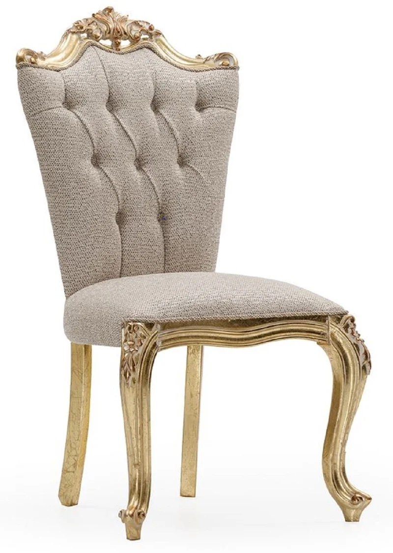 Casa Padrino Luxus Barock Esszimmer Stuhl Grau / Gold - Prunkvoller Barockstil Küchen Stuhl - Luxus Esszimmer Möbel im Barockstil - Barock Möbel - Edel & Prunkvoll