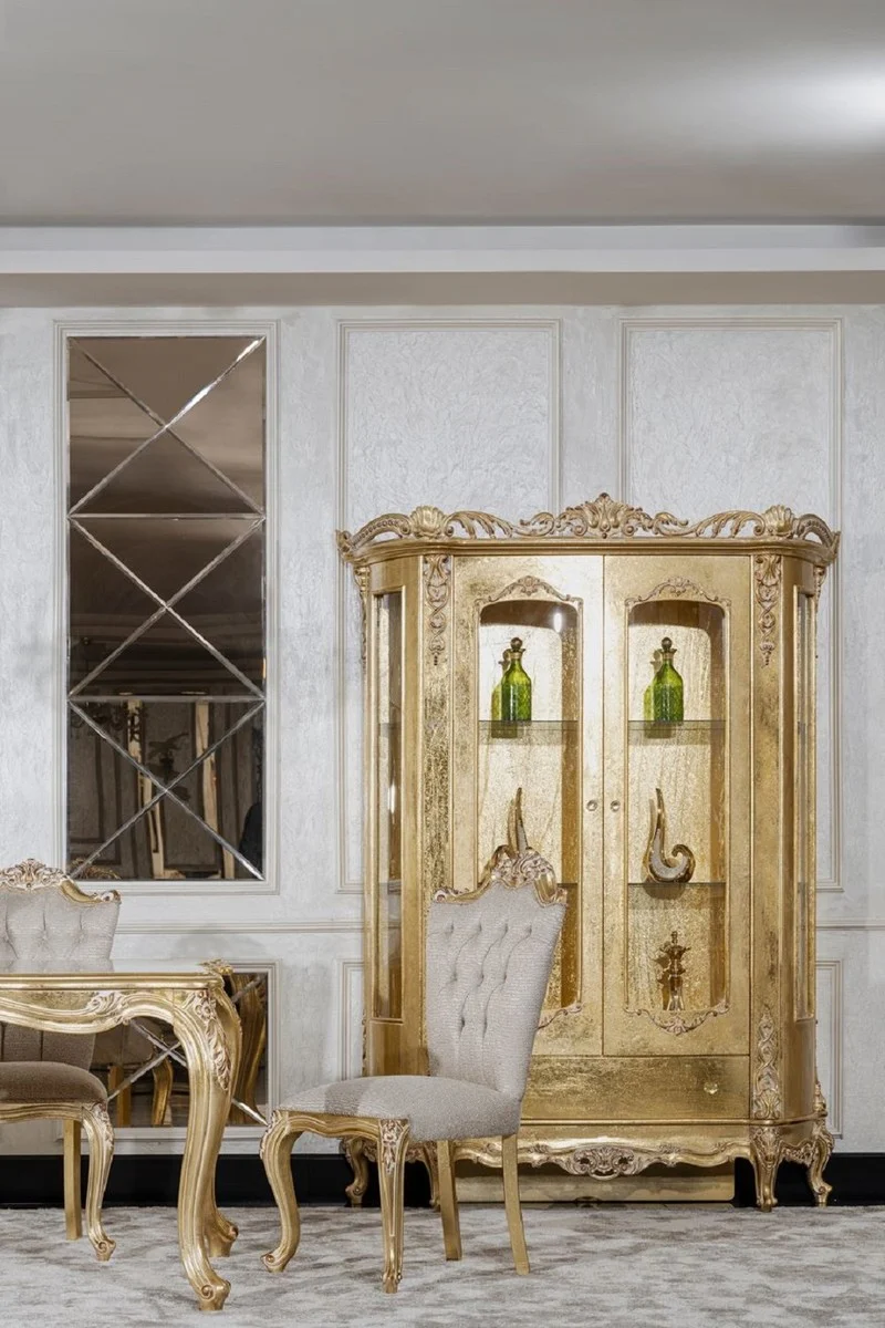 Casa Padrino Luxus Barock Esszimmer Stuhl Grau / Gold - Prunkvoller Barockstil Küchen Stuhl - Luxus Esszimmer Möbel im Barockstil - Barock Möbel - Edel & Prunkvoll