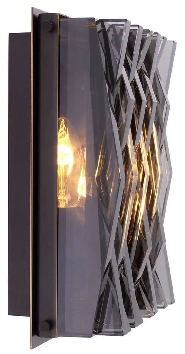 Casa Padrino Luxus Wandleuchte Bronzefarben / Grau 24 x 9 x H. 24 cm - Elegante Metall Wandlampe mit Glas Lampenschirm - Luxus Leuchten