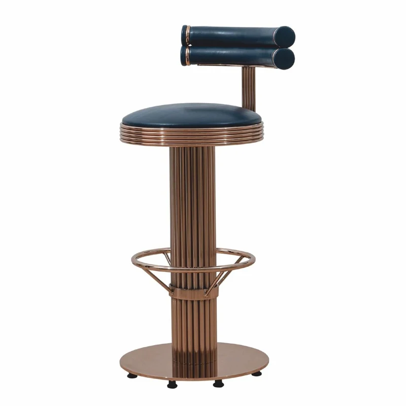 Casa Padrino Luxus Barstuhl Kupfer / Schwarz H. 96 cm