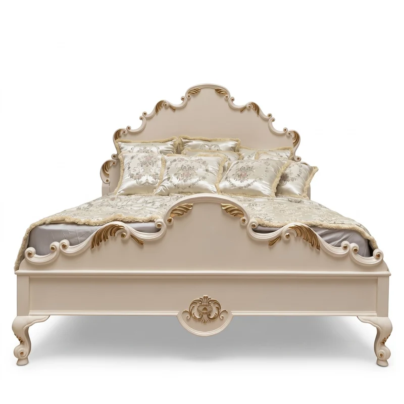 Pompöös by Casa Padrino Luxus Barock Doppelbett Provence Creme / Gold - designed by Harald Glööckler