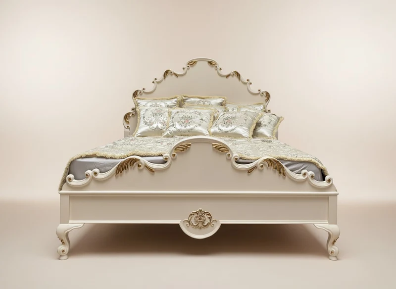 Pompöös by Casa Padrino Luxus Barock Doppelbett Provence Creme / Gold - designed by Harald Glööckler