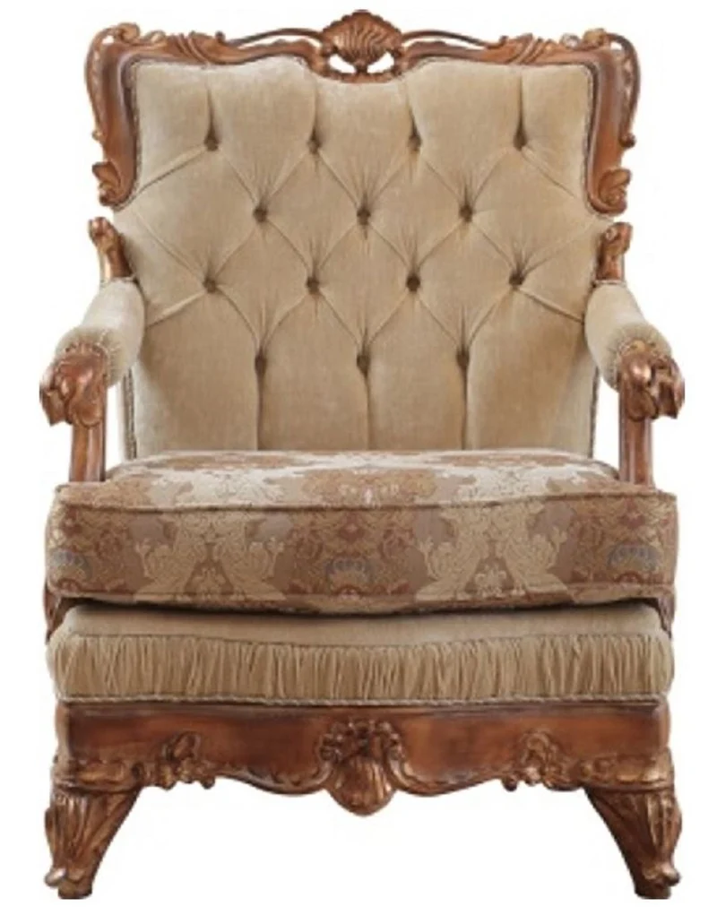 Casa Padrino Luxus Barock Sessel Beige / Braun - Prunkvoller Wohnzimmer Sessel mit elegantem Muster - Barock Wohnzimmer Möbel