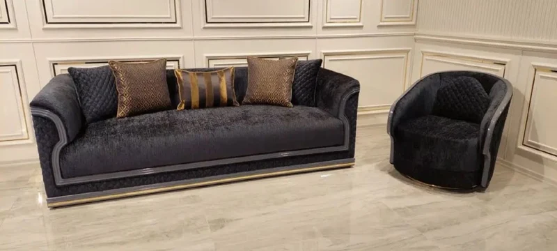 Casa Padrino Luxus Art Deco Sofa Lila / Grau / Gold - Wohnzimmer Sofa - Hotel Sofa - Luxus Art Deco Wohnzimmer & Hotel Möbel
