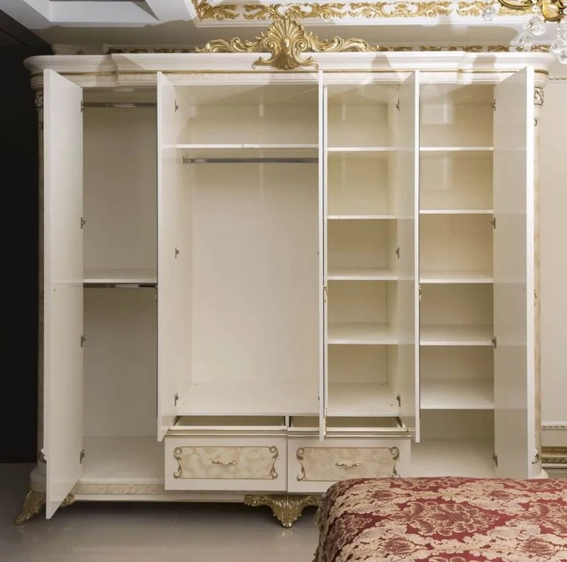 Casa Padrino Luxus Barock Schlafzimmerschrank Weiß / Beige / Gold - Prunkvoller Massivholz Kleiderschrank im Barockstil - Barock Schlafzimmer & Hotel Möbel - Edel & Prunkvoll