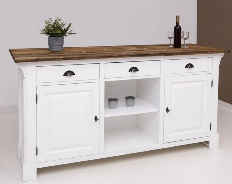 Casa Padrino Landhausstil Bar Theke Weiß / Dunkelbraun 191 x 68 x H. 95 cm - Massivholz Thekentisch - Bartisch - Massivholz Bar Möbel im Landhausstil