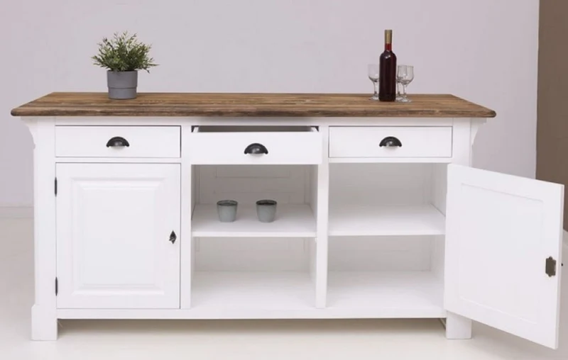 Casa Padrino Landhausstil Bar Theke Weiß / Dunkelbraun 191 x 68 x H. 95 cm - Massivholz Thekentisch - Bartisch - Massivholz Bar Möbel im Landhausstil