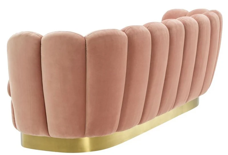 Casa Padrino Luxus Samt Sofa Hautfarben / Messing 225 x 90 x H. 80 cm - Wohnzimmer Sofa - Hotel Sofa - Luxus Möbel - Luxus Qualität
