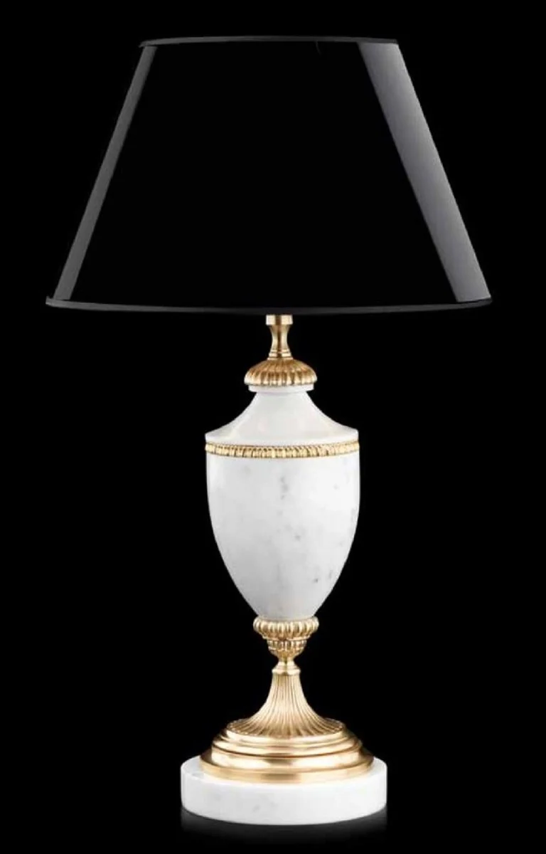 Casa Padrino Luxus Barock Marmor Tischleuchte Weiß / Messing / Schwarz Ø 35 x H. 60 cm - Prunkvolle Barockstil Schreibtischleuchte - Edel & Prunkvoll - Luxus Qualität - Made in Italy