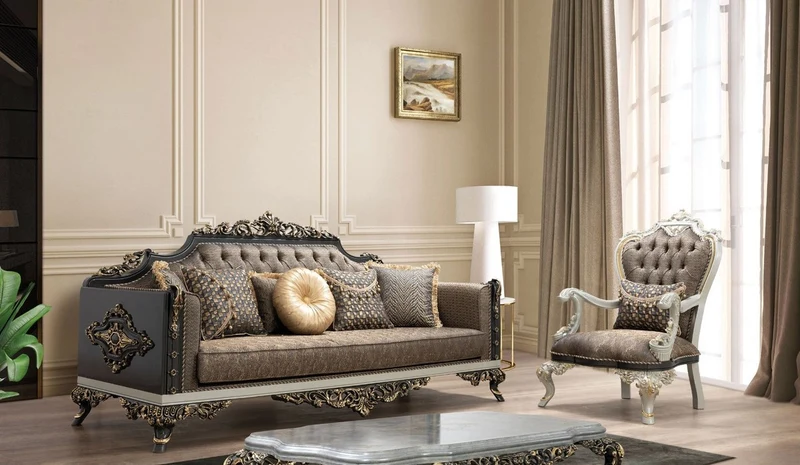 Casa Padrino Luxus Barock Sessel Blau / Gold / Grau / Weiß / Gold - Prunkvoller Wohnzimmer Sessel mit elegantem Muster - Barock Wohnzimmer Möbel