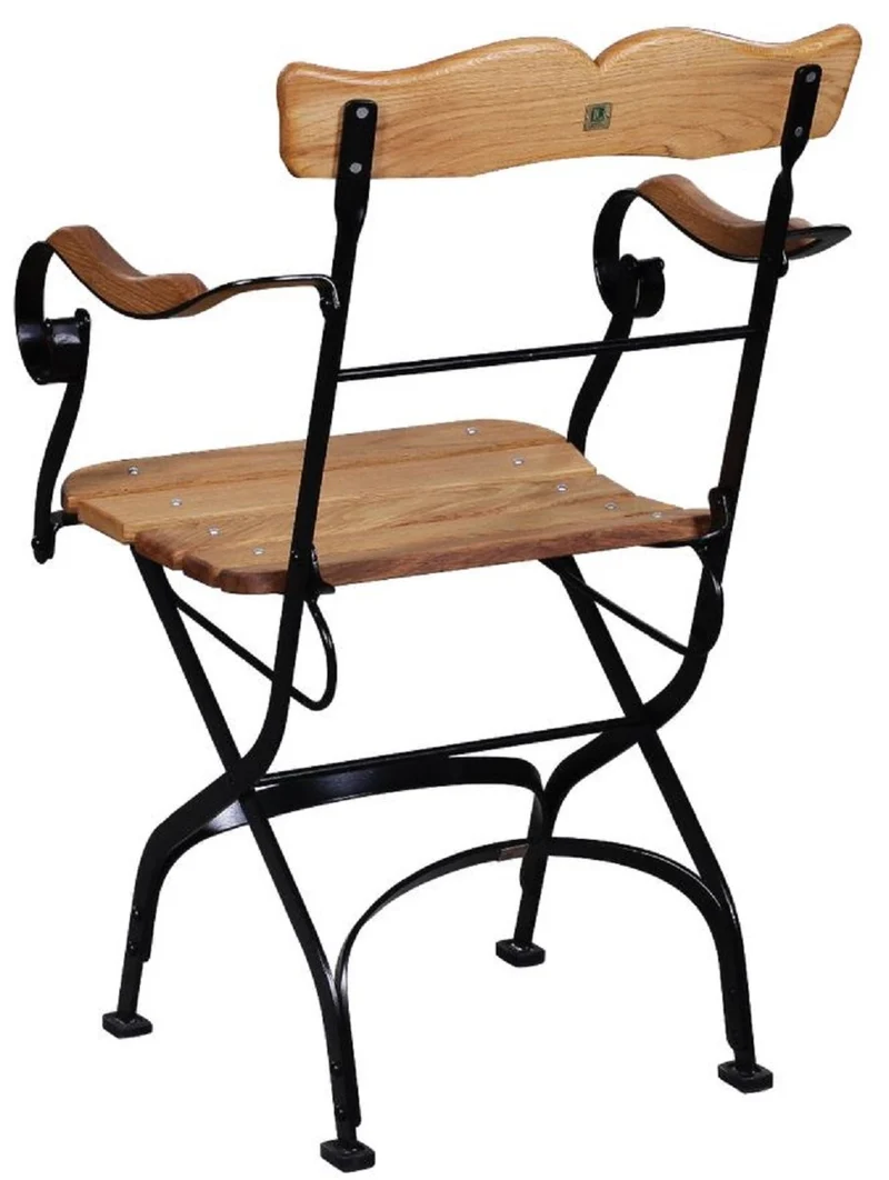 Casa Padrino Luxus Jugendstil Gartenstuhl mit Armlehnen Braun / Schwarz 57 x 50 x H. 92 cm - Garten & Terrassen Stuhl - Jugendstil Garten & Terrassen Möbel