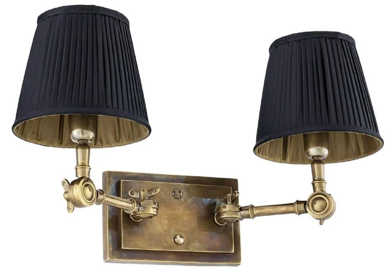 Casa Padrino Luxus Doppel Wandleuchte Vintage Messingfarben / Schwarz 33 x 25 x H. 25 cm - Edle Wandlampe mit Schwenkarmen - Luxus Qualität