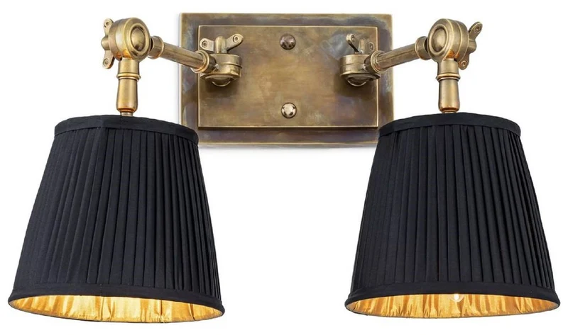 Casa Padrino Luxus Doppel Wandleuchte Vintage Messingfarben / Schwarz 33 x 25 x H. 25 cm - Edle Wandlampe mit Schwenkarmen - Luxus Qualität