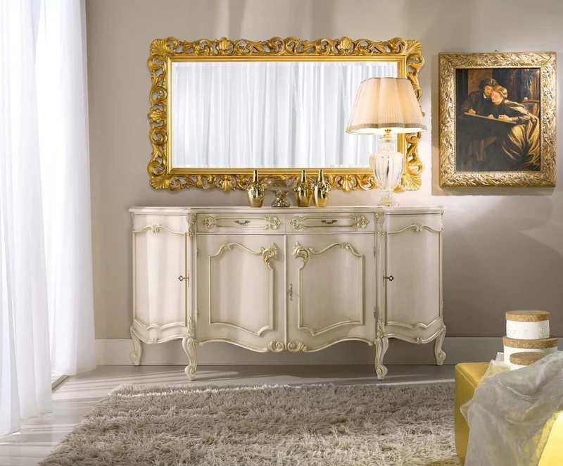 Casa Padrino Luxus Barock Sideboard Cremefarben / Gold - Edler Massivholz Schrank mit 4 Türen und 2 Schubladen - Barock Möbel - Luxus Qualität - Made in Italy
