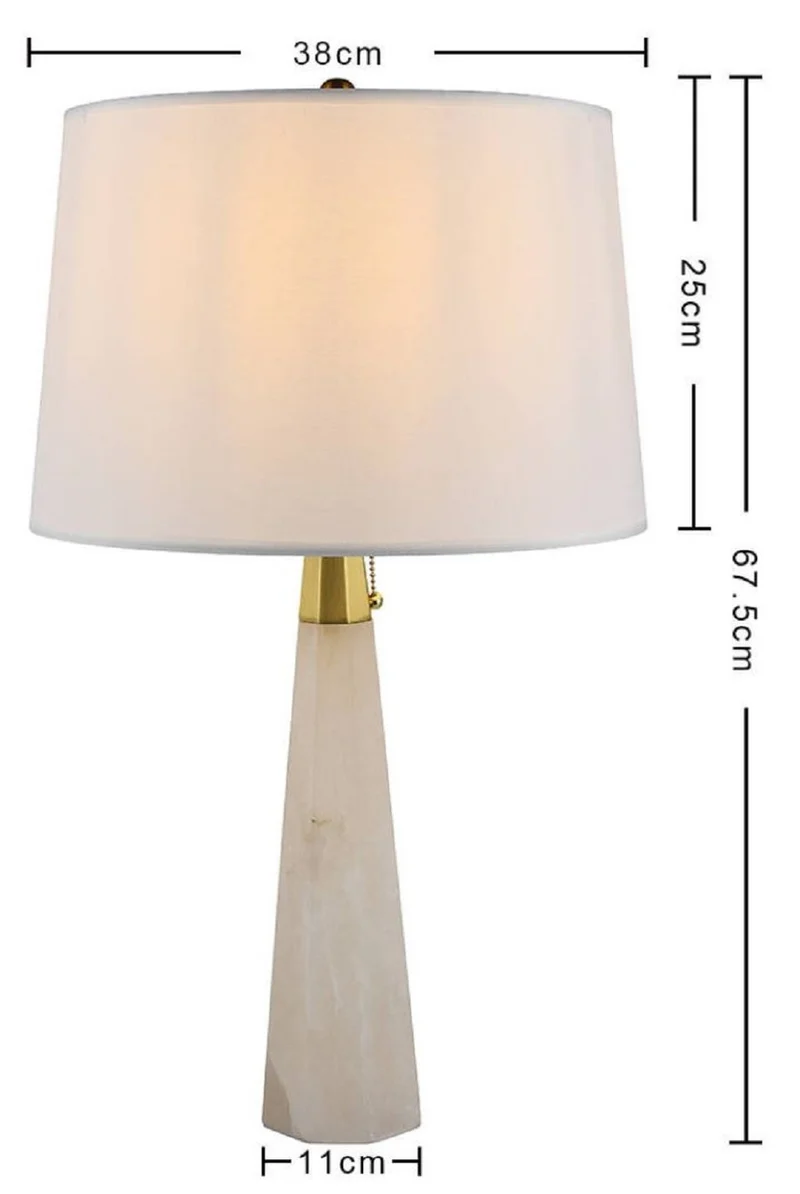 Casa Padrino Luxus Marmor Tischleuchte Weiß / Gold H. 67,5 cm