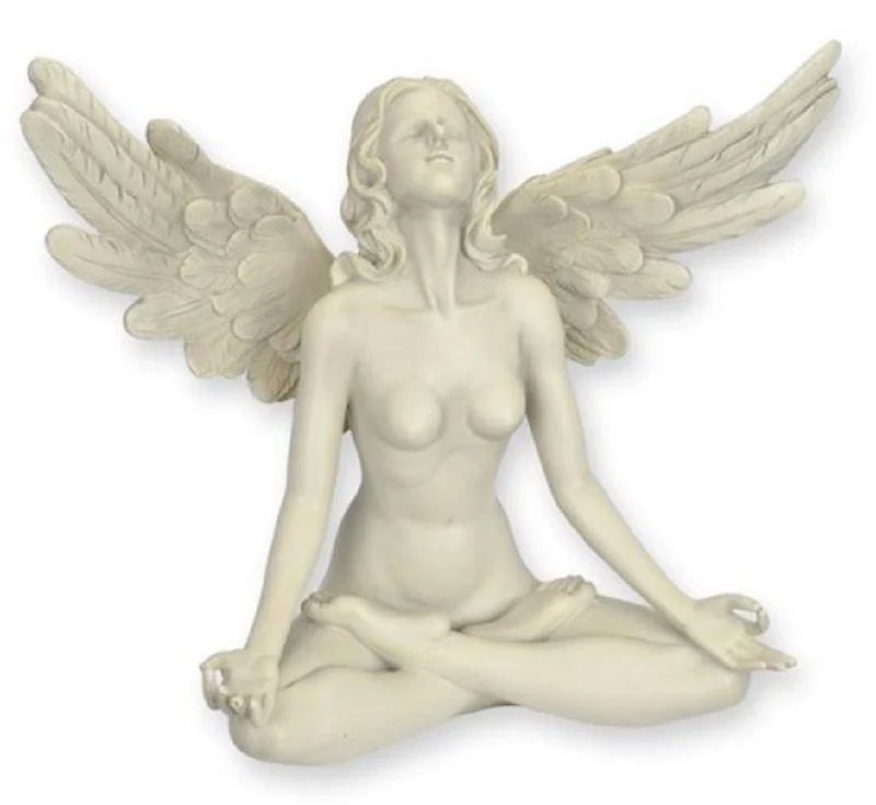 Casa Padrino Kunstharz Dekofigur Engel Creme 30,5 x 14,7 x H. 26,2 cm - Elegante Kunstharz Deko Skulptur - Schreibtisch Deko - Wohnzimmer Deko
