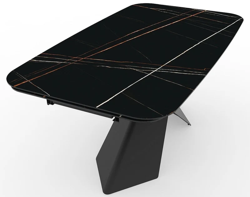 Casa Padrino Luxus Esstisch mit gehärteter Glaskeramik Tischplatte Schwarz / Matt Schwarz 160-240 x 95 x H. 76 cm - Ausziehbarer Küchentisch - Esszimmer Möbel - Luxus Möbel