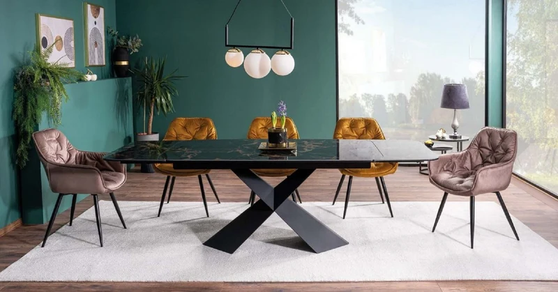 Casa Padrino Luxus Esstisch mit gehärteter Glaskeramik Tischplatte Schwarz / Matt Schwarz 160-240 x 95 x H. 76 cm - Ausziehbarer Küchentisch - Esszimmer Möbel - Luxus Möbel