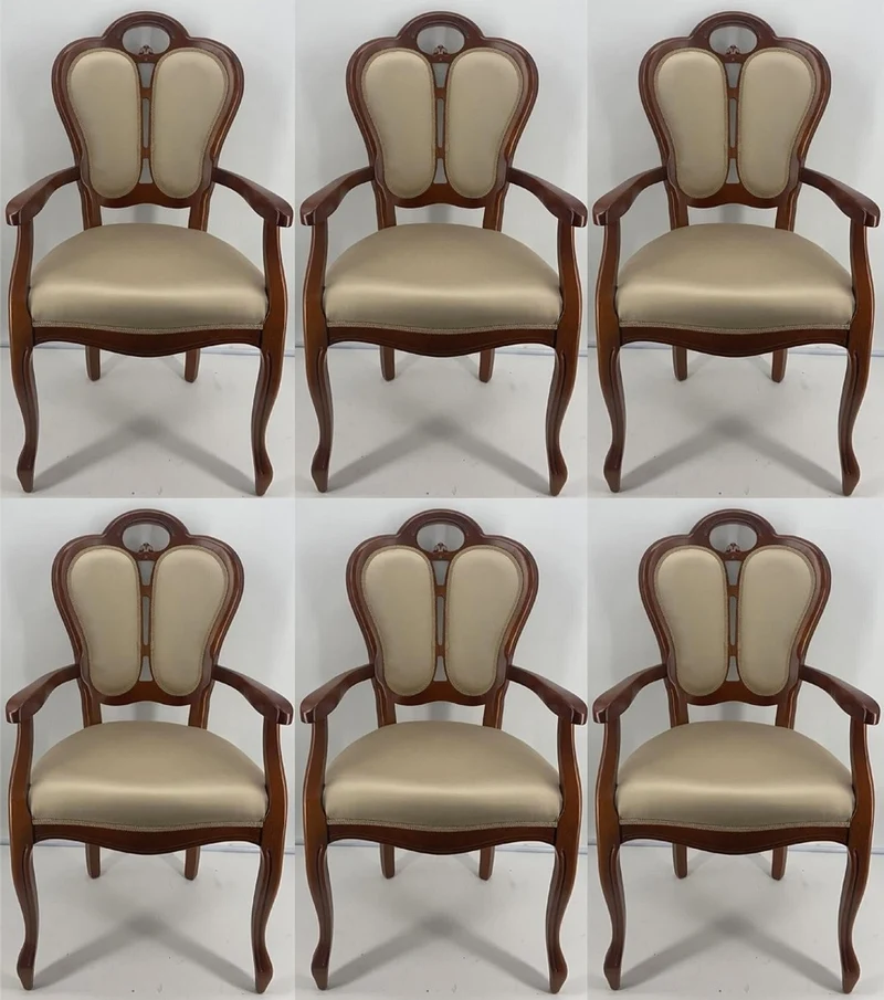 Casa Padrino Luxus Jugendstil Esszimmerstuhl 6er Set Gold / Braun 57 x 43 x H. 105 cm - Gepolsterte Massivholz Stühle mit Armlehnen - Jugendstil Esszimmermöbel