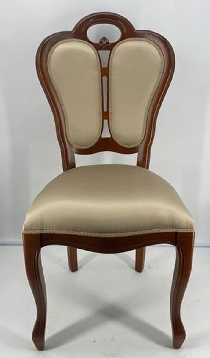 Casa Padrino Luxus Jugendstil Esszimmerstuhl 4er Set Gold / Braun 48 x 43 x H. 104,5 cm - Gepolsterte Massivholz Stühle - Jugendstil Esszimmermöbel