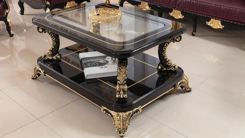Casa Padrino Luxus Barock Couchtisch mit Glasplatte Schwarz / Gold - Prunkvoller Massivholz Wohnzimmertisch im Barockstil - Barock Wohnzimmer Möbel - Edel & Prunkvoll