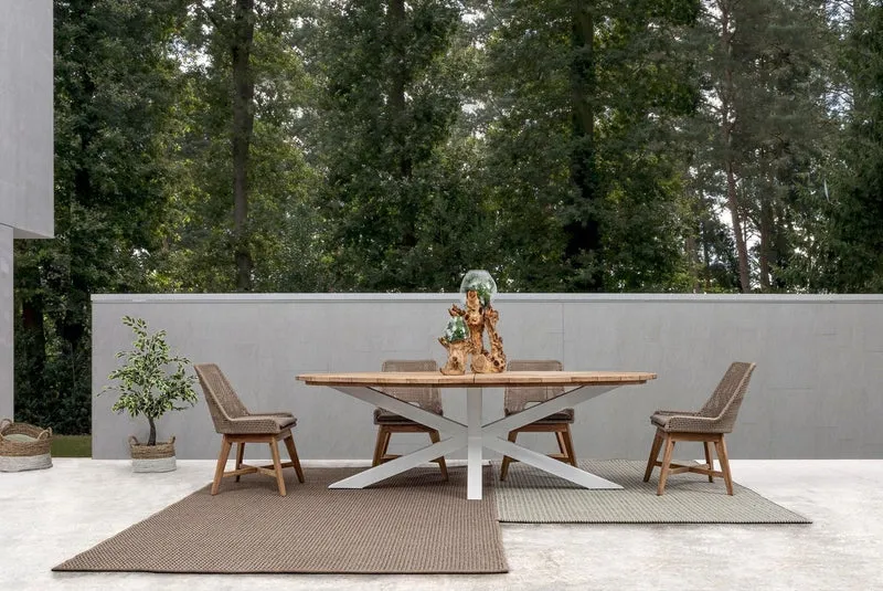 Casa Padrino Luxus Gartentisch Naturfarben / Weiß 240 x 110 x H. 77 cm - Ovaler Esstisch mit Teakholz Tischplatte - Garten & Terrassen Tisch - Luxus Garten & Terrassen Möbel
