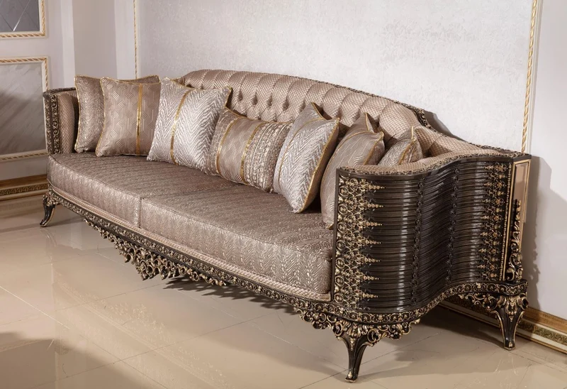 Casa Padrino Luxus Barock Sofa Grau / Dunkelbraun / Gold 282 cm