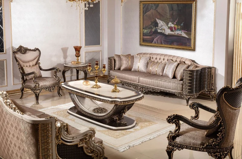 Casa Padrino Luxus Barock Sofa Grau / Dunkelbraun / Gold 282 cm