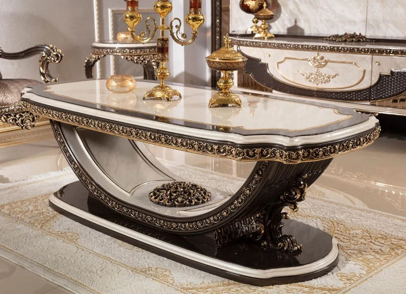 Casa Padrino Luxus Barock Couchtisch Creme / Dunkelbraun / Gold 168 cm