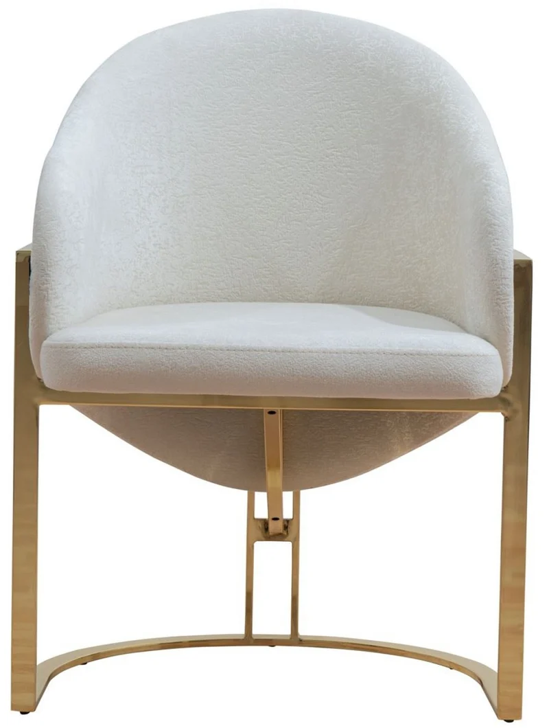 Casa Padrino Luxus Esszimmer Stuhl mit Armlehnen Weiß / Gold H. 84 cm