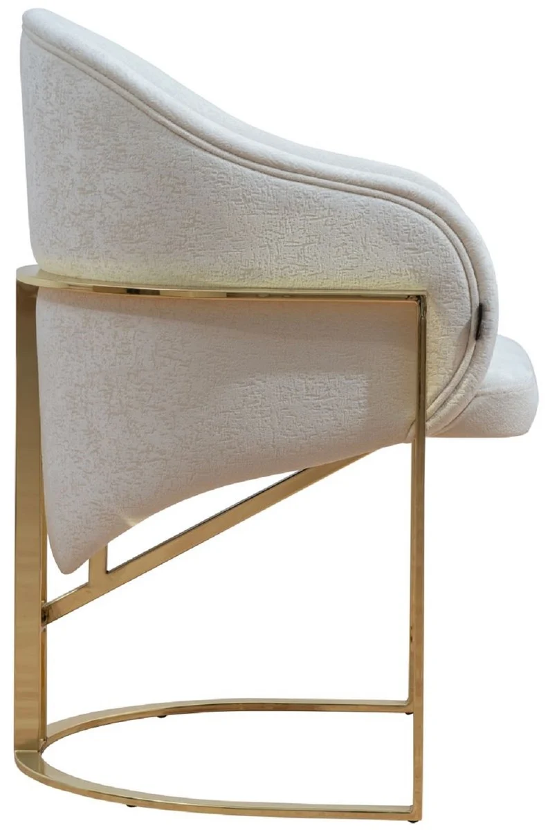 Casa Padrino Luxus Esszimmer Stuhl mit Armlehnen Weiß / Gold H. 84 cm