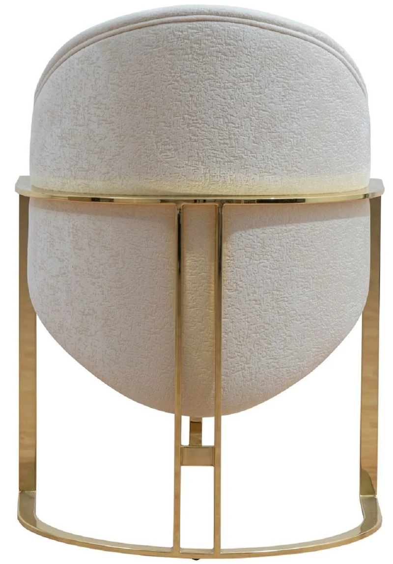 Casa Padrino Luxus Esszimmer Stuhl mit Armlehnen Weiß / Gold H. 84 cm