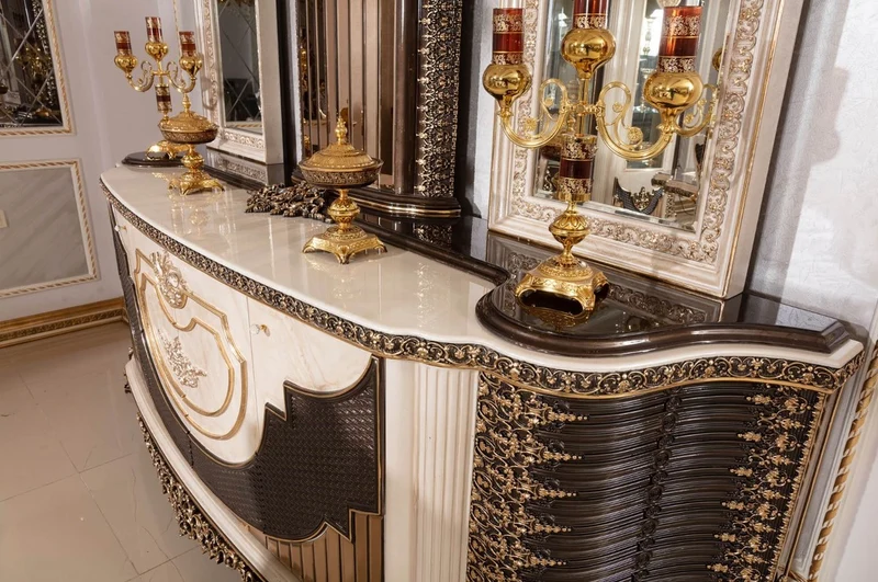 Casa Padrino Luxus Barock Sideboard und 3 Spiegel Creme / Dunkelbraun / Gold