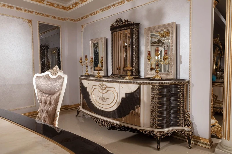 Casa Padrino Luxus Barock Sideboard und 3 Spiegel Creme / Dunkelbraun / Gold