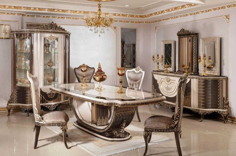 Casa Padrino Luxus Barock Sideboard und 3 Spiegel Creme / Dunkelbraun / Gold
