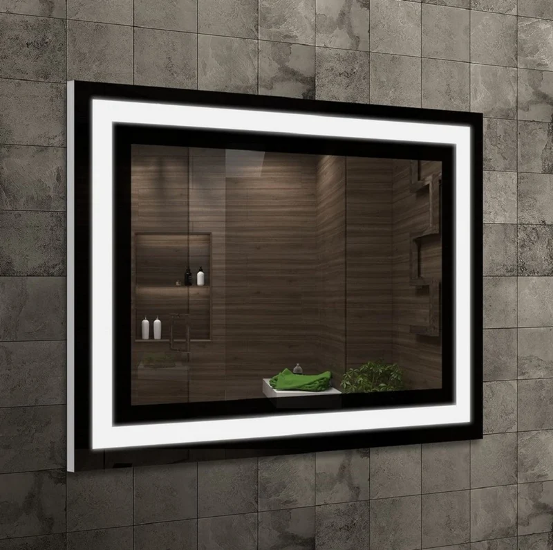 Casa Padrino Luxus Badezimmer Spiegel Schwarz 80 x 2,8 x H. 60 cm - Rechteckiger Wandspiegel mit LED Beleuchtung - Badezimmer Möbel - Badezimmer Accessoires - Luxus Möbel