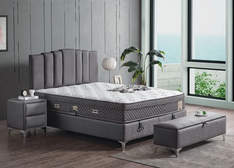 Casa Padrino Luxus Doppelbett Grau / Weiß / Silber 180 x 200 cm - Massivholz Bett mit Kopfteil und Matratze - Schlafzimmer Möbel - Hotel Möbel - Luxus Möbel - Luxus Einrichtung