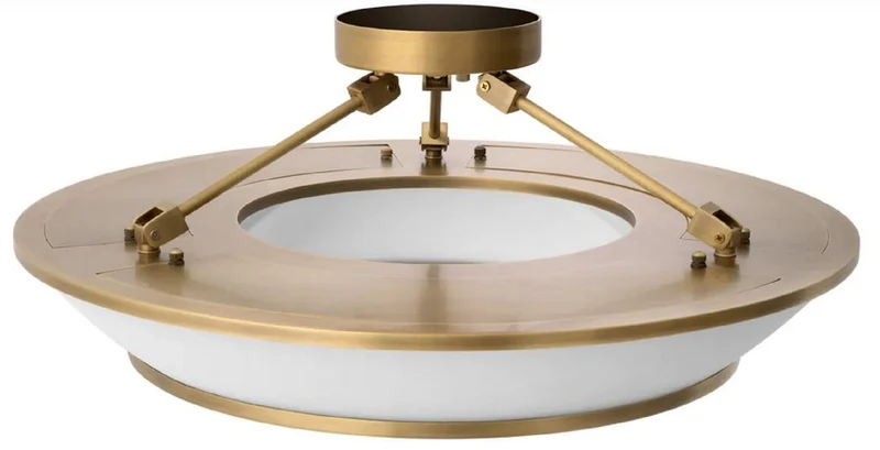 Casa Padrino Luxus Deckenleuchte Antik Messing / Weiß Ø 61 x H. 21,5 cm - Runde Deckenlampe mit Glas Lampenschirmen - Luxus Qualität