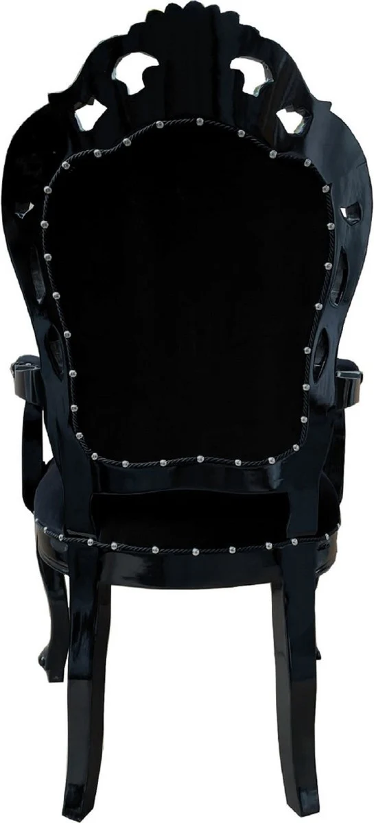 Casa Padrino Barock Esszimmerstuhl 4er Set Schwarz - Handgefertigte Antik Stil Stühle mit Armlehnen - Barock Esszimmer Möbel