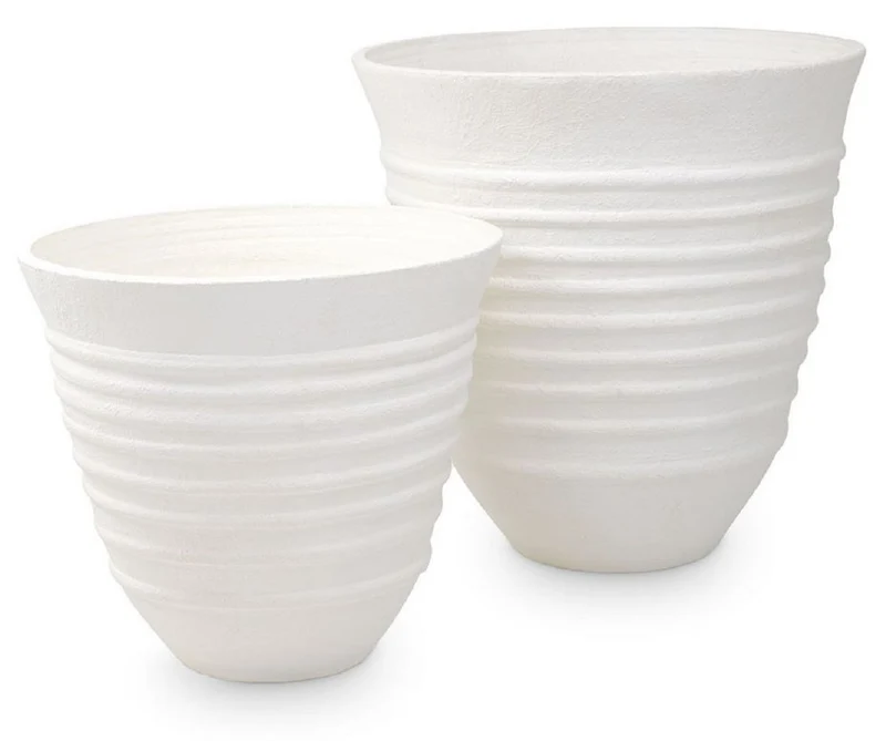 Casa Padrino Luxus Tonvasen Set Weiß - 2 Handgefertigte Runde Deko Vasen - Wohnzimmer Deko - Garten Deko - Deko Accessoires
