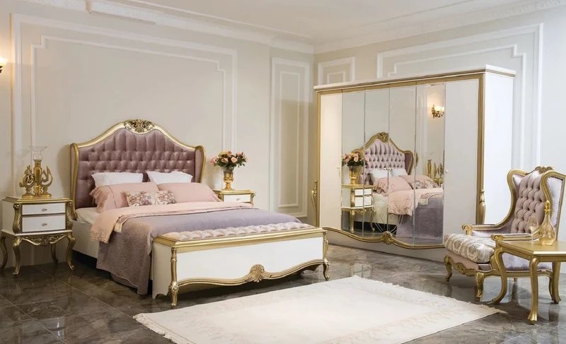 Casa Padrino Luxus Barock Schlafzimmerschrank Weiß / Gold 270 x 70 x H. 224 cm - Edler Massivholz Kleiderschrank - Schlafzimmer Möbel im Barockstil - Luxus Qualität