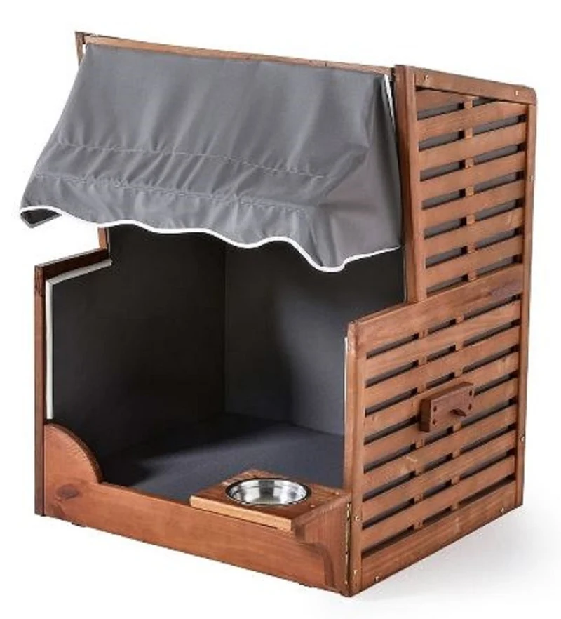 Casa Padrino Hunde Strandkorb mit Wassernapf Braun / Grau / Weiß 75 x 65 x H. 87 cm - Hunde Möbel - Tier Möbel - Garten Möbel - Outdoor Möbel