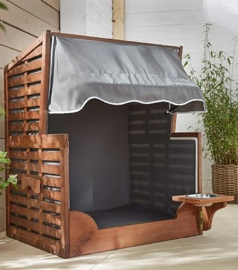 Casa Padrino Hunde Strandkorb mit Wassernapf Braun / Grau / Weiß 75 x 65 x H. 87 cm - Hunde Möbel - Tier Möbel - Garten Möbel - Outdoor Möbel