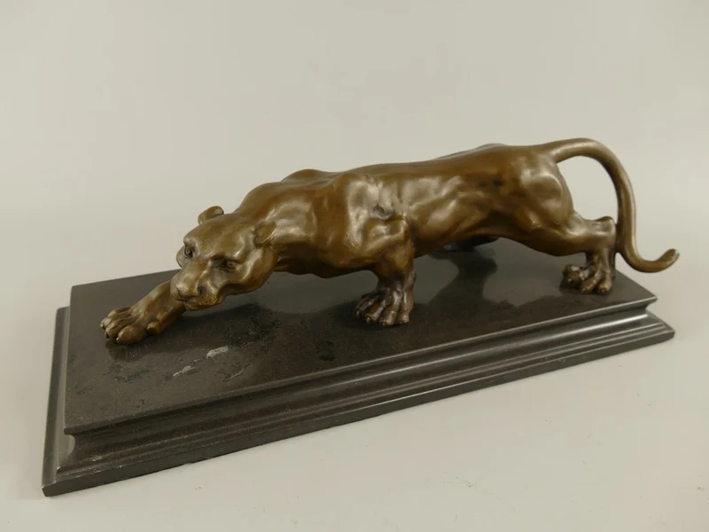 Casa Padrino Luxus Bronze Skulptur Leopard auf Marmorsockel 40 cm Antik Stil