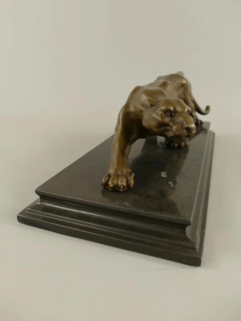 Casa Padrino Luxus Bronze Skulptur Leopard auf Marmorsockel 40 cm Antik Stil
