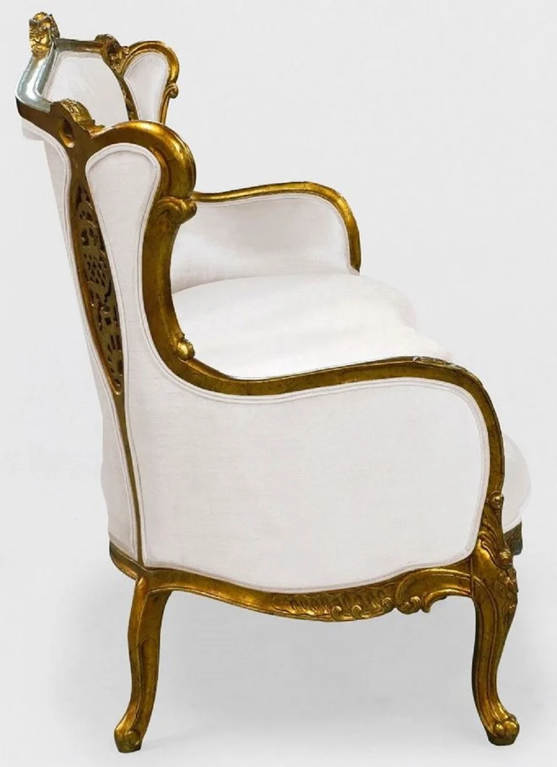Casa Padrino Luxus Barock Sofa Weiß / Gold - Prunkvolles Wohnzimmer Sofa im Barockstil - Barock Wohnzimmer & Hotel Möbel - Edel & Prunkvoll
