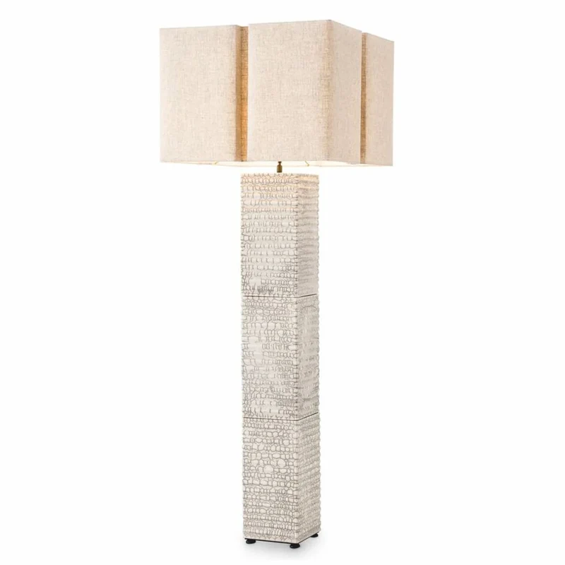 Casa Padrino Luxus Keramik Stehleuchte mit Lampenschirm Antik Weiß / Beige H. 165 cm