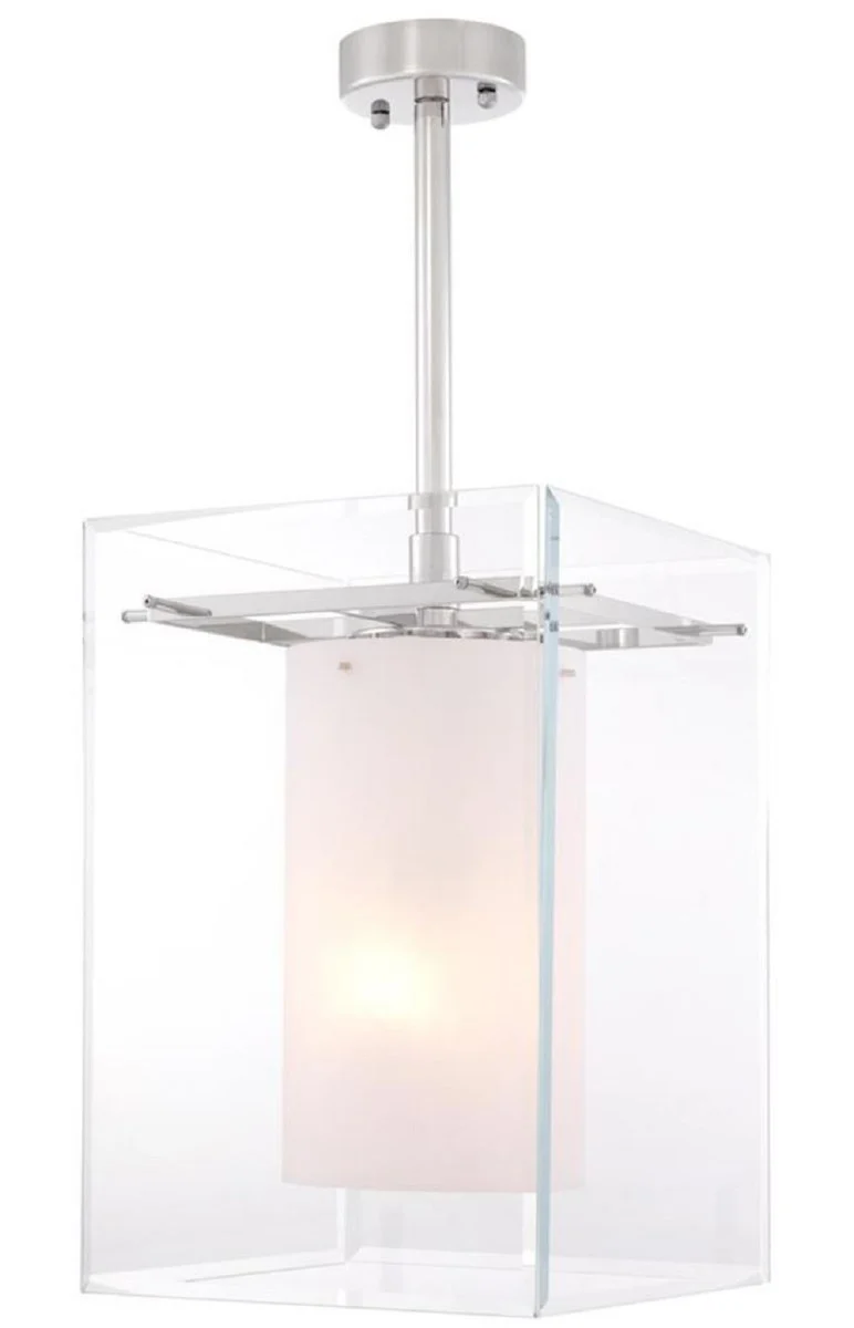 Casa Padrino Luxus Wohnzimmer Hängeleuchte Silber / Weiß 36 x 36 x H. 50 cm - Luxus Möbel